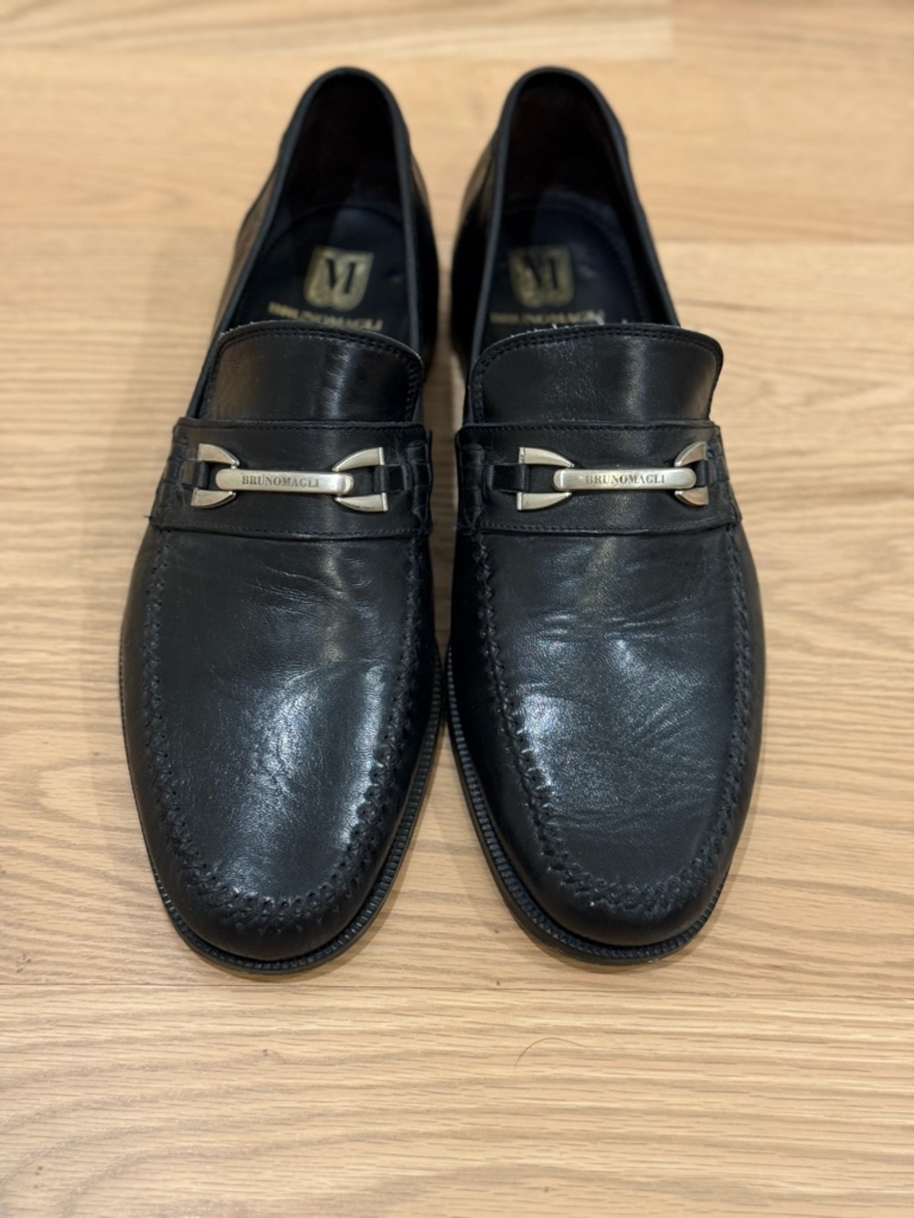 Bruno Magli Black Leather Piatto Slip-On Bit Loafers